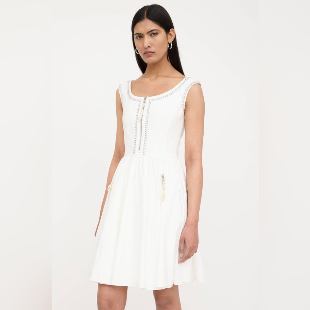 Prada White Sleeveless Scoop-Neck Dress with Stud Trim